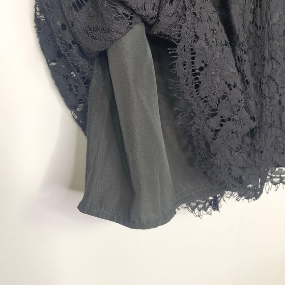 KAITLYN Black Eyelash‎ Lace Cap Sleeve Cut-Out Back Midi Dress Sz M - Picture 7 of 10